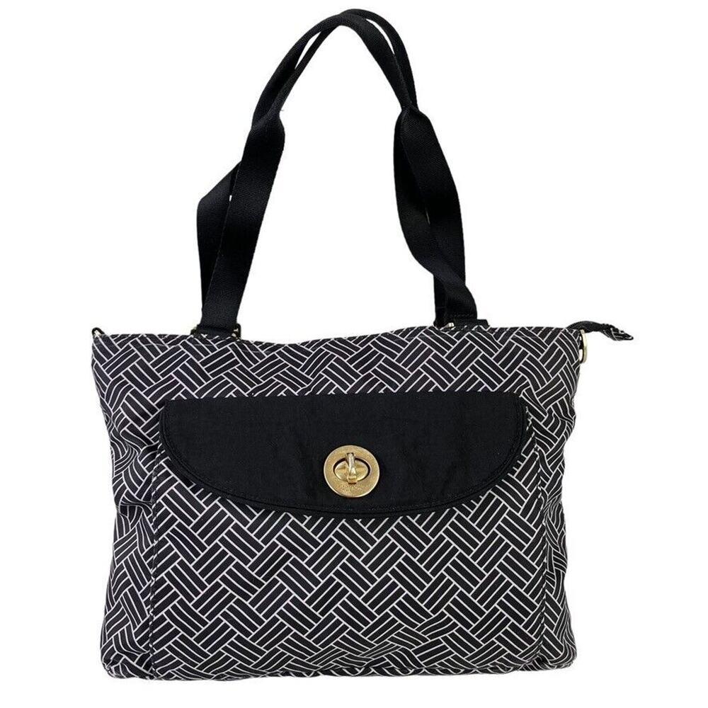 Baggallini Womens Black Print Large Nylon Shoulder Bag Tote Handbag Purse